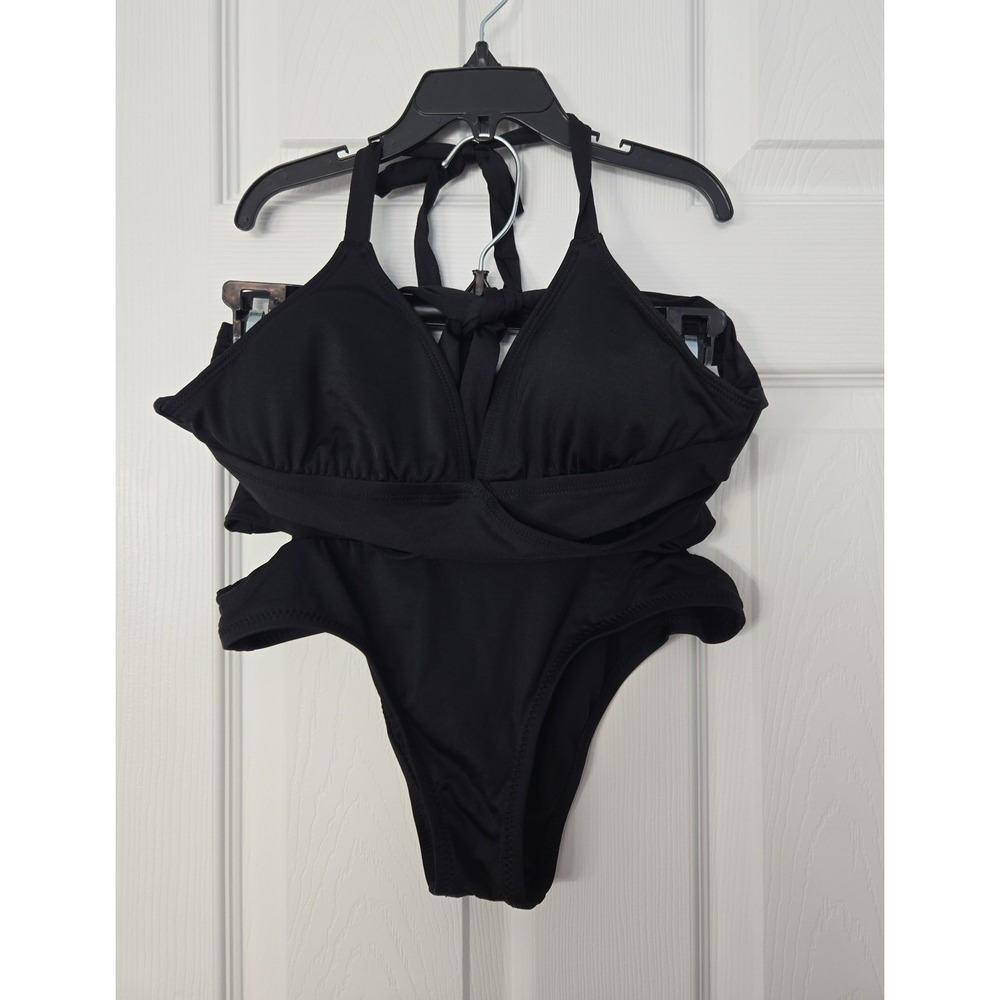Kona Sol / Shade Shore Womans 2 Piece Bikini Bathing‎ Suit Size Small Black